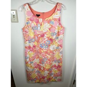 Talbots Shift Dress Sz 10 Pink Textured Fruit Flowers Tropical Preppy Sunkissed
